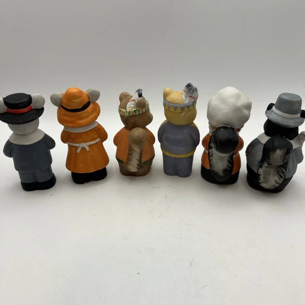 Vintage Brinn's Woodland Animals Thanksgiving Figurines Set of 6 Mice Skunk Bear